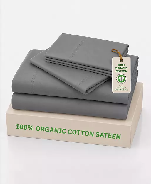 California Design Den Soft 100% Organic Cotton Bed Sheets Queen Size, Grey