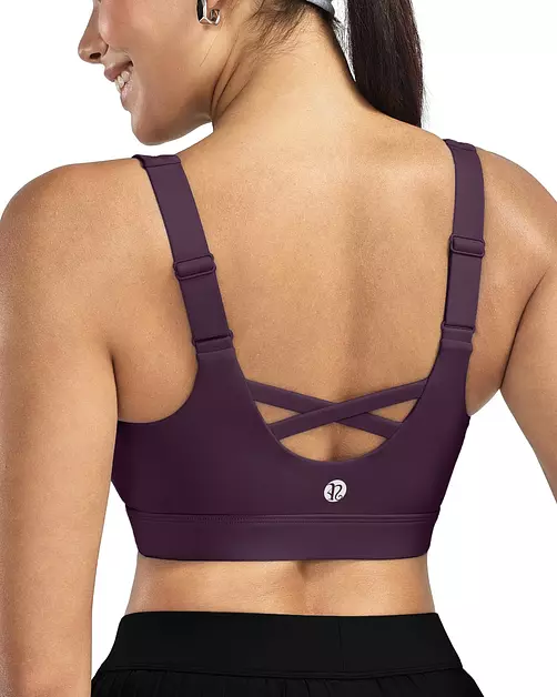 RUNNING GIRL Sports Bras for Women High Support, Adjustable Straps High Impact Sports Bras with Sewn in Pads Workout Bra(3167 Deep Purple S)