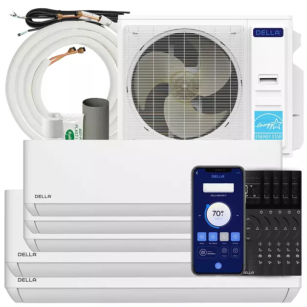 DELLA 36K BTU 5 Zone (2x6K+9K+2x12K) Soft Airflow Mini Split AC, 25 SEER2