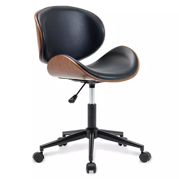 BELLEZE Mid Century Modern Shell Chair, Classic Tripod Design Walnut Plywood Faux Leather Upholstered Lounge Armless Chair for Living Room Reading Lounge,Black