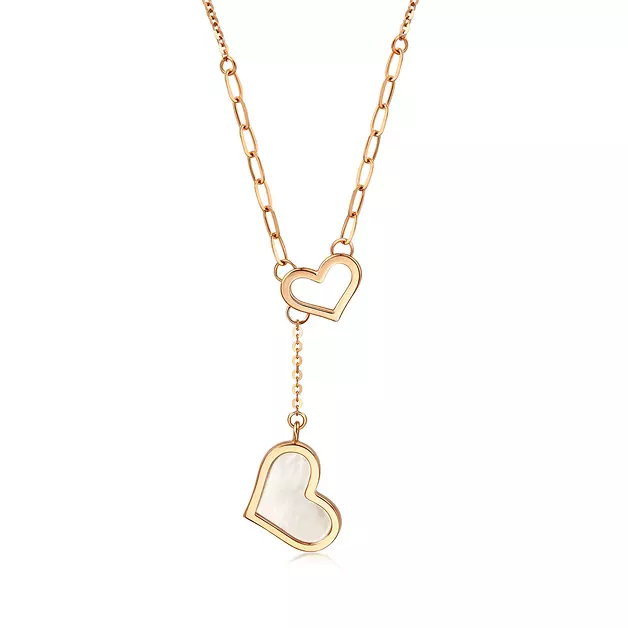 CHOW SANG SANG Delicate Gold 18K Rose Gold MINTY Collection & Mother of Pearl Double Love Hearts Necklace for Women 92779N | 18.5 Inches, (47 CM)