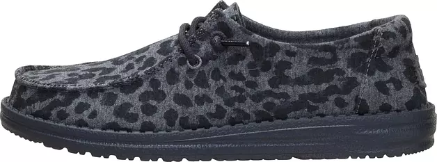 HEYDUDE Women's Wendy Stretch Jersey Leopard Slip On Shoe, Charcoal/Multi Size 11 | Lightweight Casual Loafers | Easy On Travel Ready Fit