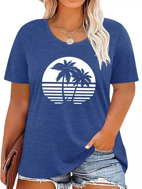 HDLTE Plus Size T Shirts for Women Graphic Tees Short Sleeve Beach Top