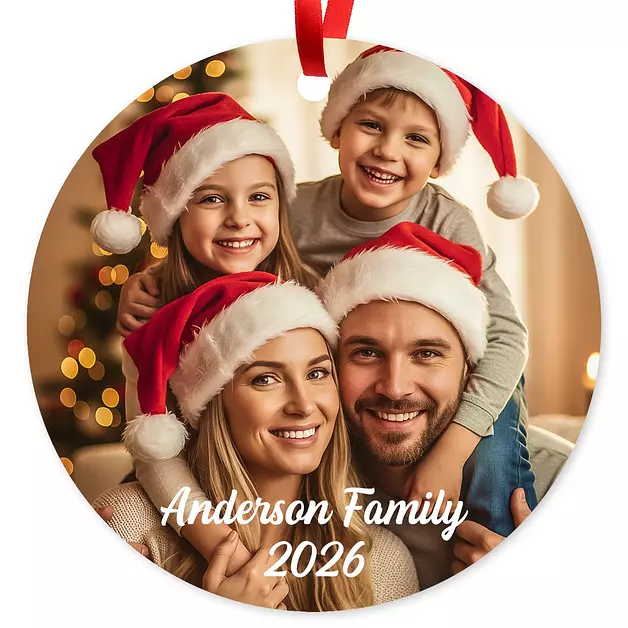 Personalized Christmas Ornaments – Custom Photo Ornament, Made in USA, Round Xmas Tree Decor 2025 with Velvet Pouch and Ribbon by Soul Decor