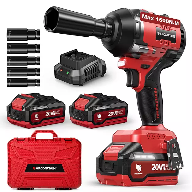 ARCCAPTAIN Cordless Impact Wrench, 1500N.m (1106Ft-lbs) 1/2" Impact Gun