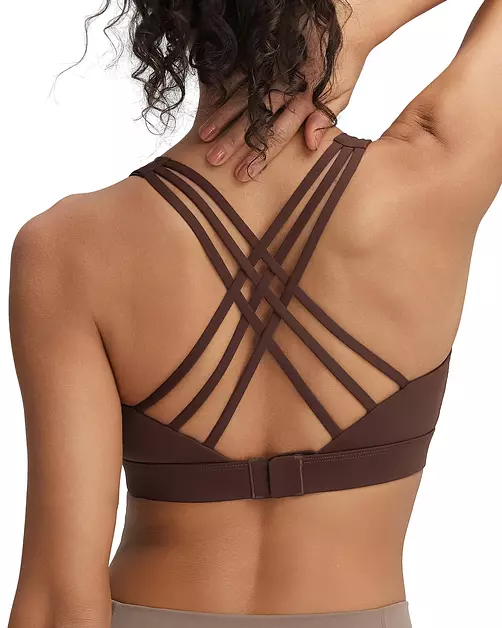 RUNNING GIRL Sports Bras for Women,Crisscross Back High Impact Sports Bra with Hook Closure Workout Supportive Bra(WX3175 Deep Taupe L)