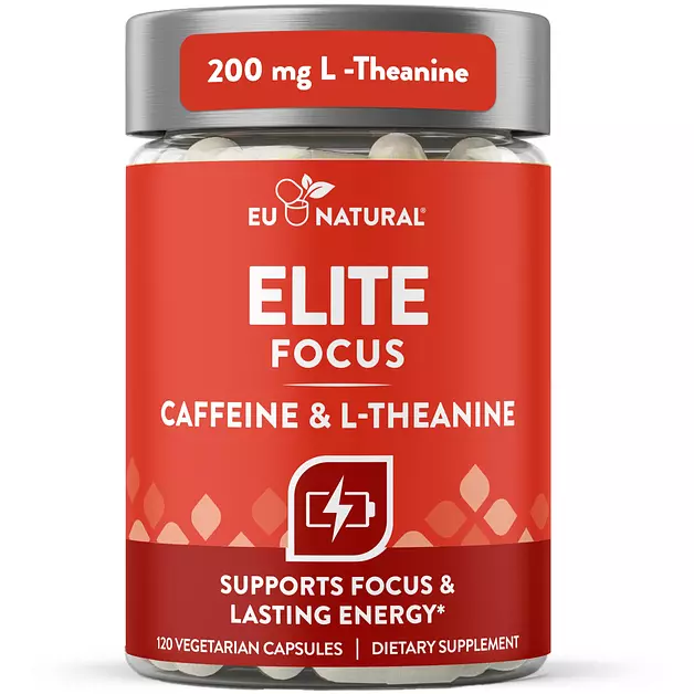 Elite Focus Caffeine Pills with L-Theanine, Jitter-Free Energy, 120 Caps