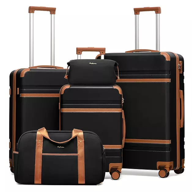 LONG VACATION Luggage Sets with PC+ABS Hardshell,Suitcase Set 5 Piece