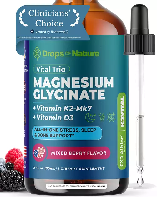 Drops Of Nature Magnesium Glycinate with Vitamin D3 K2 - Mixed Berry, 60 mL