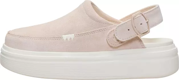 HEYDUDE Women's Austin Lift Clog Slip On Shoe, Whisper Pink Size 9 | Suede Platform Clogs | Casual Elevated Everyday Wear