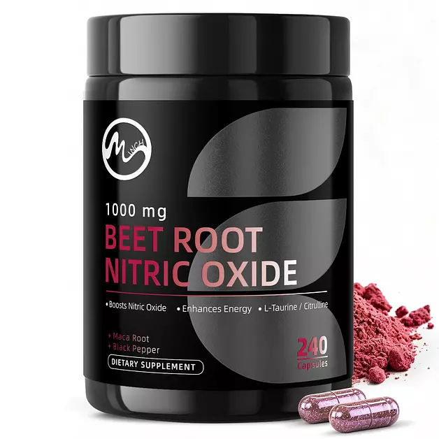 Beet Root Capsules - Nitric Oxide Booster for Men and Women, Beetroot Supplements 1000 mg w/ L-Citrulline, Taurine and Maca, Support Energy, Circulation & Nitric Oxide, Caffeine-Free, 240 Capsules