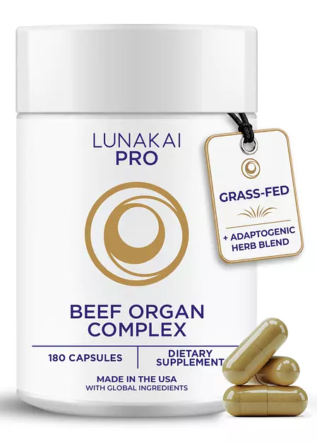 Lunakai USA Made Beef Organ Supplement for Women 3000mg, 180 Capsules