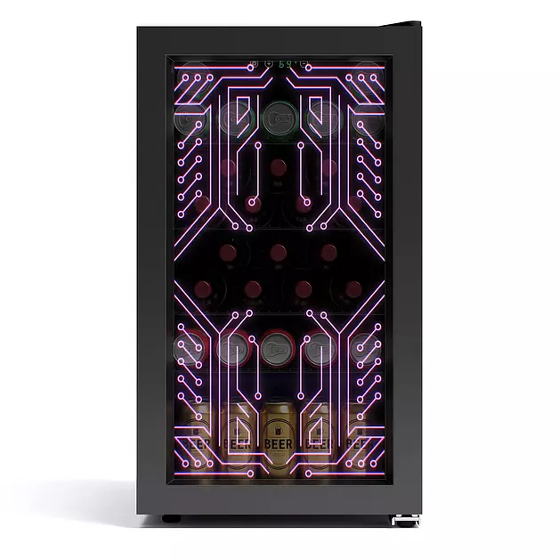 Electactic 3.2 Cu.Ft Compact Gaming Beverage Cooler | Light Up Glass Door, Digital Temp Control, Adjustable Shelves for Wine Beer Soda, Black, 3.2 Cu.ft
