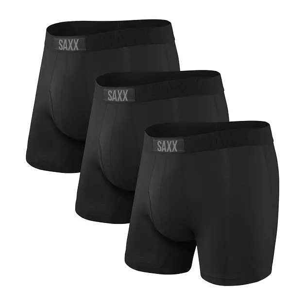 SAXX Underwear Co. Men's Ultra Super Soft Boxer Brief Fly 3-Pack, Black, X-Large