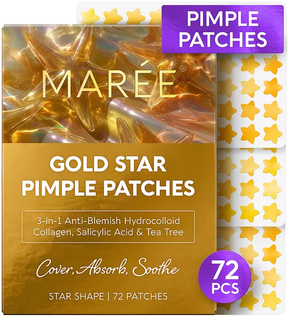 MAREE Gold Star Pimple Patches - Hydrocolloid Acne Patches with Salicylic
