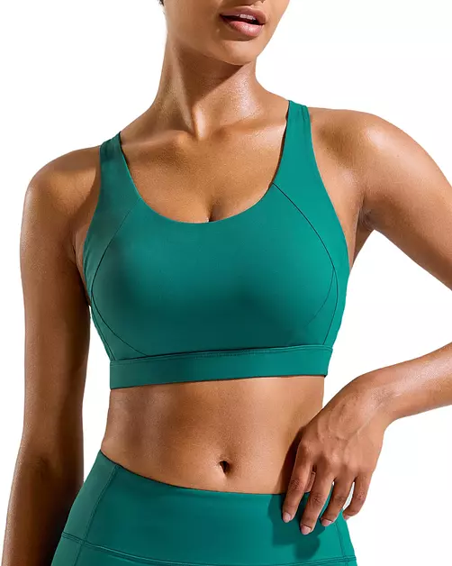 RUNNING GIRL Sports Bra for Women, Criss-Cross Back Strappy Sports Bras High Support Yoga Bra with Molded Cups(3027_Teal_XXL)