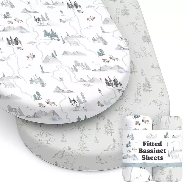Sorrel + Fern Baby Bassinet Sheets 2-Pack, Fitted Soft (Arctic Journey)