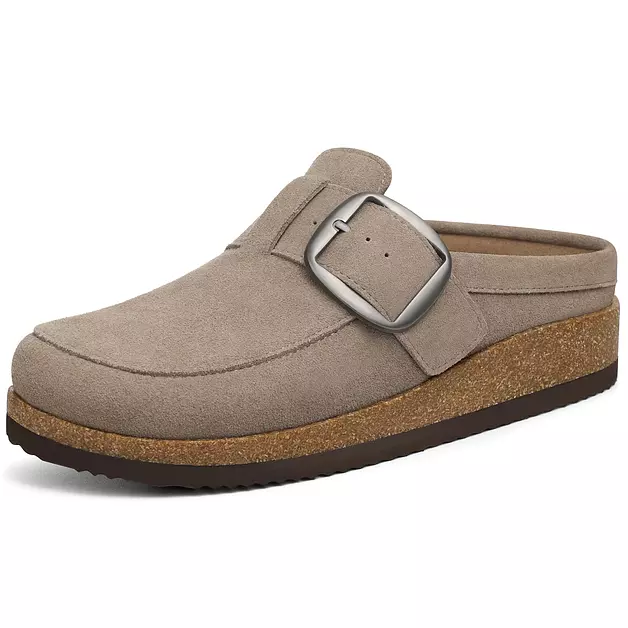 KIDMI Women's Genuine Suede Slip On Clogs with Big Buckle, Mocha, 40