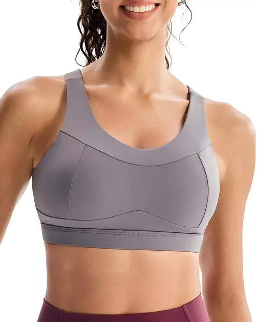 RUNNING GIRL High Impact Sports Bras for Women,Racerback Running Bra Workout Crop Tank Tops Longline Sports Bra Push up(WX2667 Light Grey XL)
