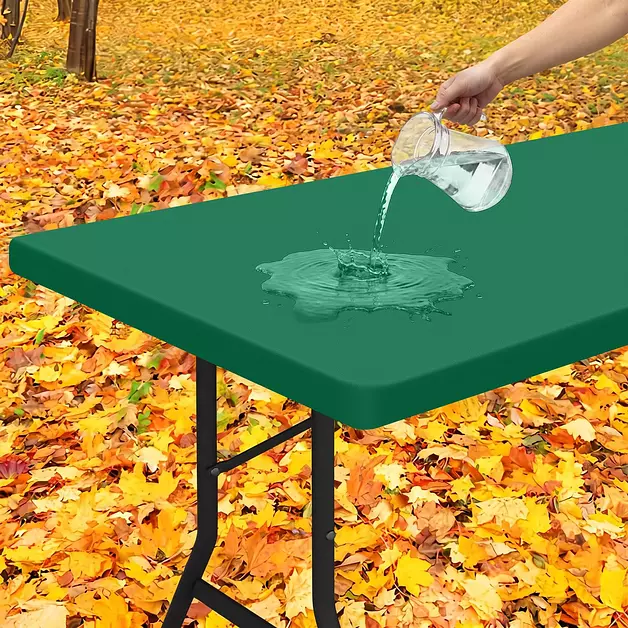 Smiry Rectangle Tablecloth, Elastic Fitted Flannel Backed Vinyl Tablecloths for 4ft Folding Tables, Waterproof Wipeable Table Covers for Indoor, Outdoor, Picnic and Camping (Emerald Green, 30"x48")
