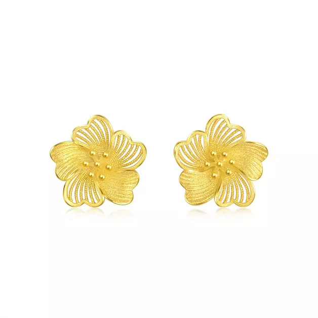 CHOW SANG SANG 999.9 24K Gold Chinese Wedding Collection Blossom Stud Earrings for Women 95305E