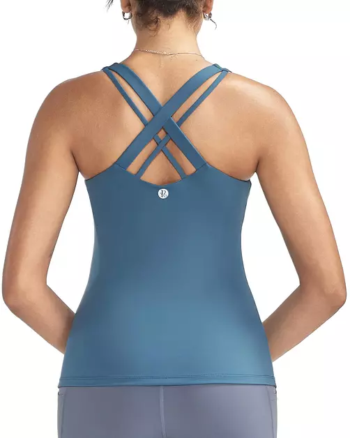 RUNNING GIRL Tank top with Built in Bra for Women,Compression Shirts Crisscross Back Workout Yoga Tops(BX3141_Navy Blue_S)