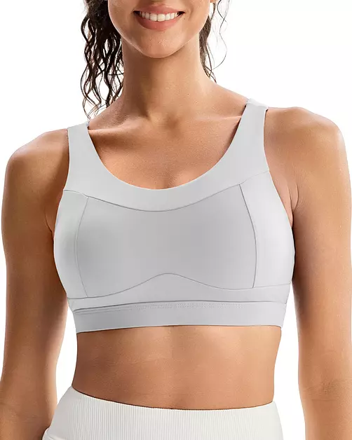 RUNNING GIRL High Impact Sports Bras for Women,Racerback Running Bra Workout Crop Tank Tops Longline Sports Bra Push up(WX2667 Ice Grey S)